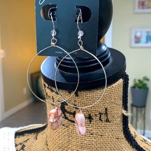 Artisan hoop drop rose-gold-wapped marble moon earrings 100% handmade up-cycled